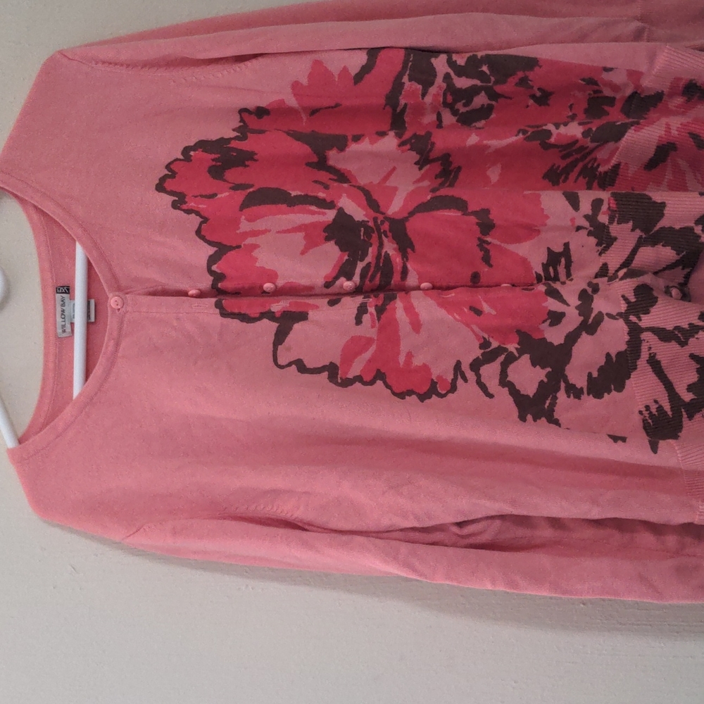 Willow Bay Cardigan with Pink and Brown Flowers 2X 20W/22W